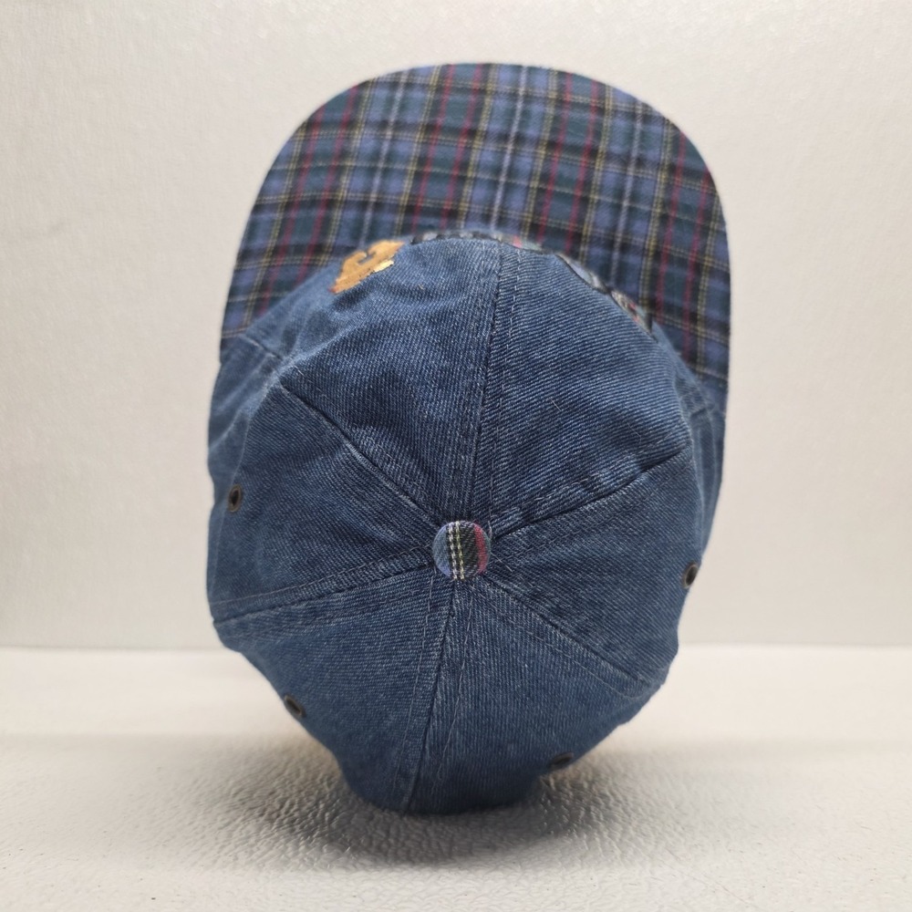 Vintage Disney Embroidered Winnie The Pooh Hat Elastic Band Blue Plaid Denim - Picture 9 of 13